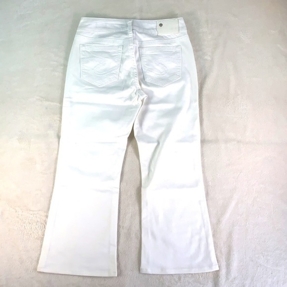 Silver Jeans Suki Mid Flare Super Stretch Embroidered Cropped White Denim - Picture 3 of 13